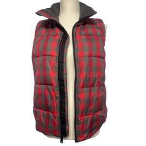 GAP Premium Warmth Red Gray Check Puffer Vest Women's Small